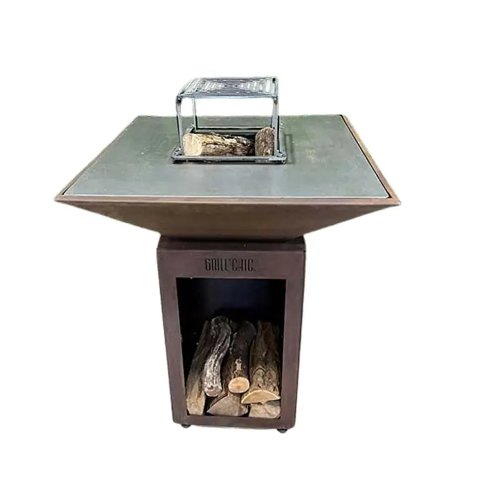Brasero Auvergnat Carré 63 x 63 x 78 cm CORTEN BOIS - GRILL CHIC