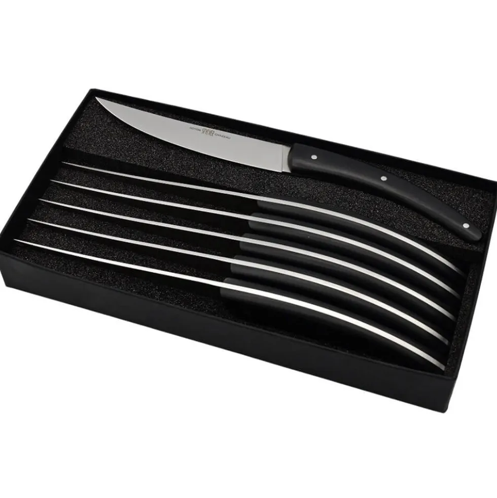 Coffret de 6 couteaux Styl'Ver Plein Manche Paperstone Noir - GOYON-CHAZEAU