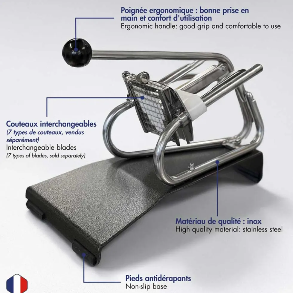 Coupe-Frites Professionnel couteau étamé + poussoir 13 mm - Louis Tellier