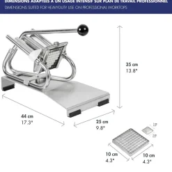 Coupe-Frites Professionnel inox sur socle inox - couteau inox + poussoir 10mm - Louis Tellier