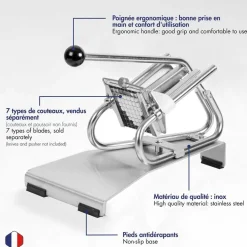 Coupe-Frites Professionnel inox - couteau inox + poussoir 6 mm - Louis Tellier