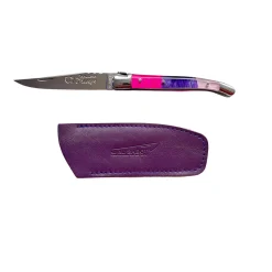 Couteau Pliant Laguiole avec Etui en Cuir Violet OFFERT - Au Sabot
