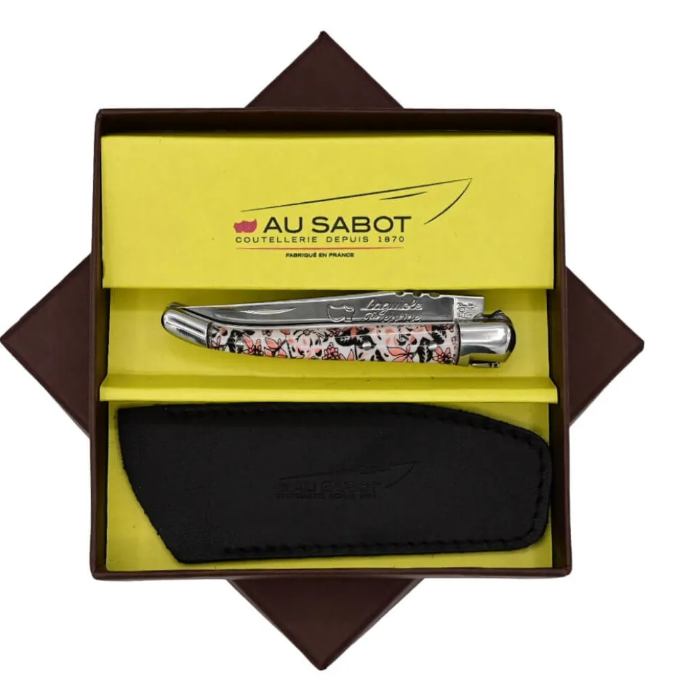 Couteau Pliant Laguiole Japonisant avec Etui en Cuir Noir OFFERT - Au Sabot