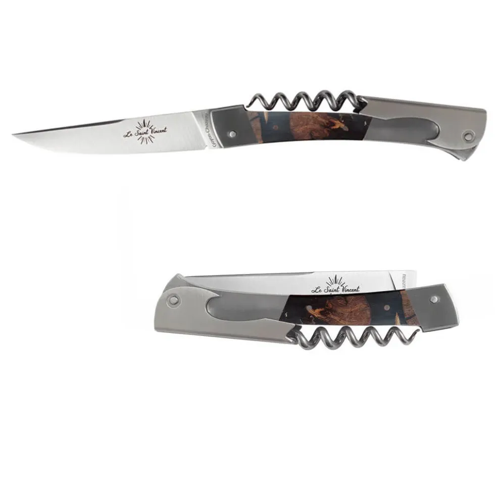 Couteau pliant Saint Vincent Cep de Vigne avec Etui en cuir OFFERT - GOYON-CHAZEAU