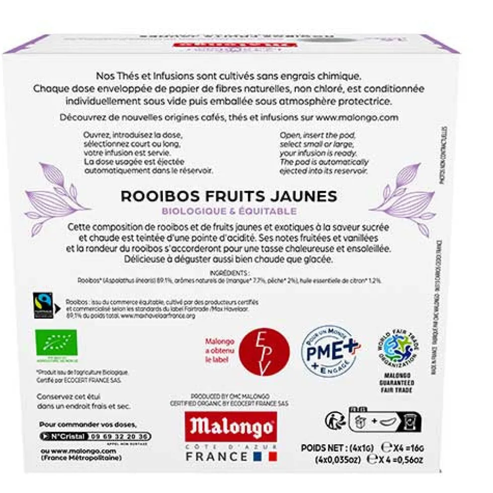 Dosettes infusion Rooibos fruits jaunes - Machine EOH - MALONGO