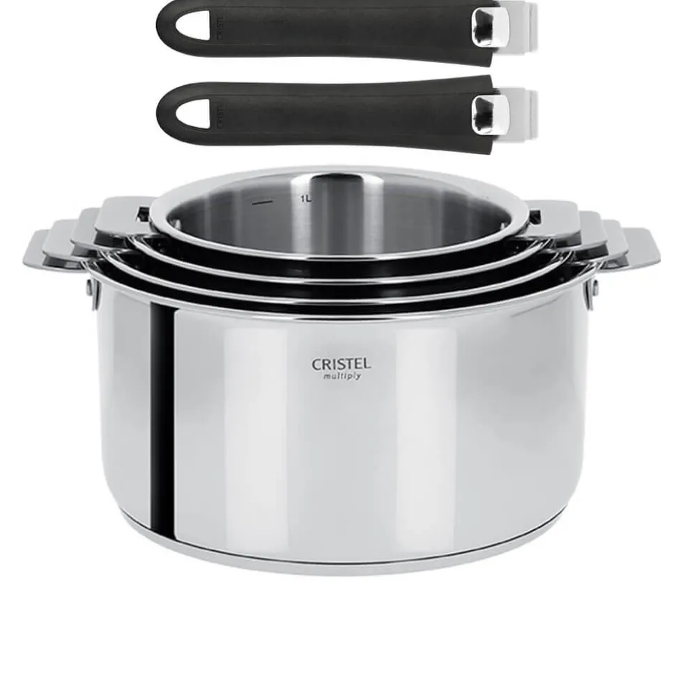 Ensemble de 4 Casseroles inox Casteline avec 2 poignées Mutine Noir INCLUSES - CRISTEL