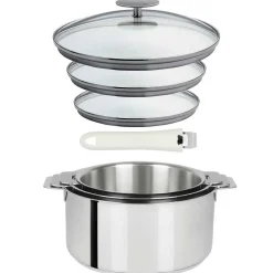 Lot 3 Casseroles inox Mutine avec Poignée et Couvercles - CRISTEL