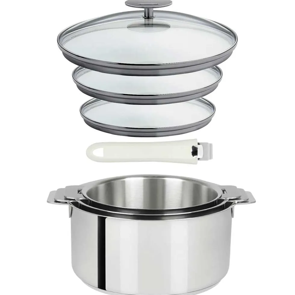 Lot 3 Casseroles inox Mutine avec Poignée et Couvercles - CRISTEL