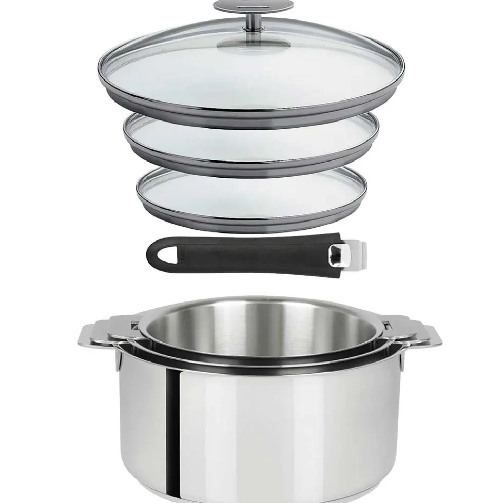 Lot 3 Casseroles inox Mutine avec Poignée et Couvercles - CRISTEL