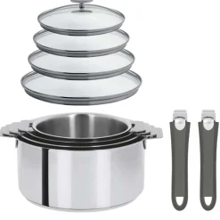 Lot de 4 Casseroles Mutine avec 2 poignées et 4 couvercles - CRISTEL