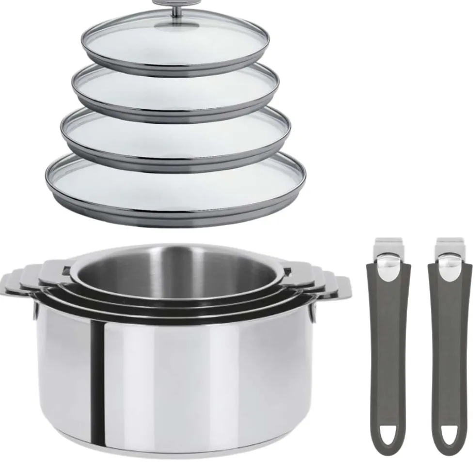Lot de 4 Casseroles Mutine avec 2 poignées et 4 couvercles - CRISTEL