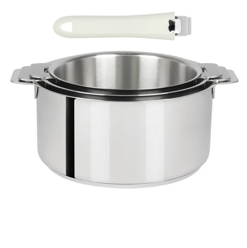 Lot de 3 Casseroles Mutine poignée amovible avec 1 poignée Mutine INCLUSE - CRISTEL