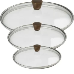Lot de 3 couvercles en verre bombé bouton cuivré - CRISTEL