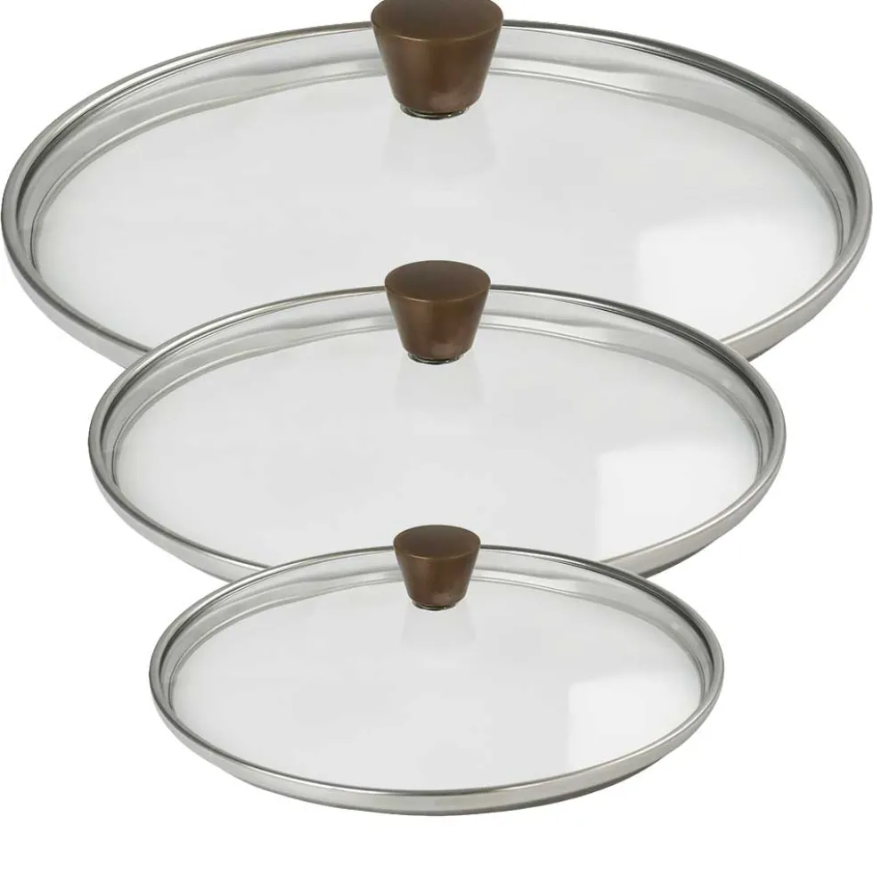 Lot de 3 couvercles en verre bombé bouton cuivré - CRISTEL