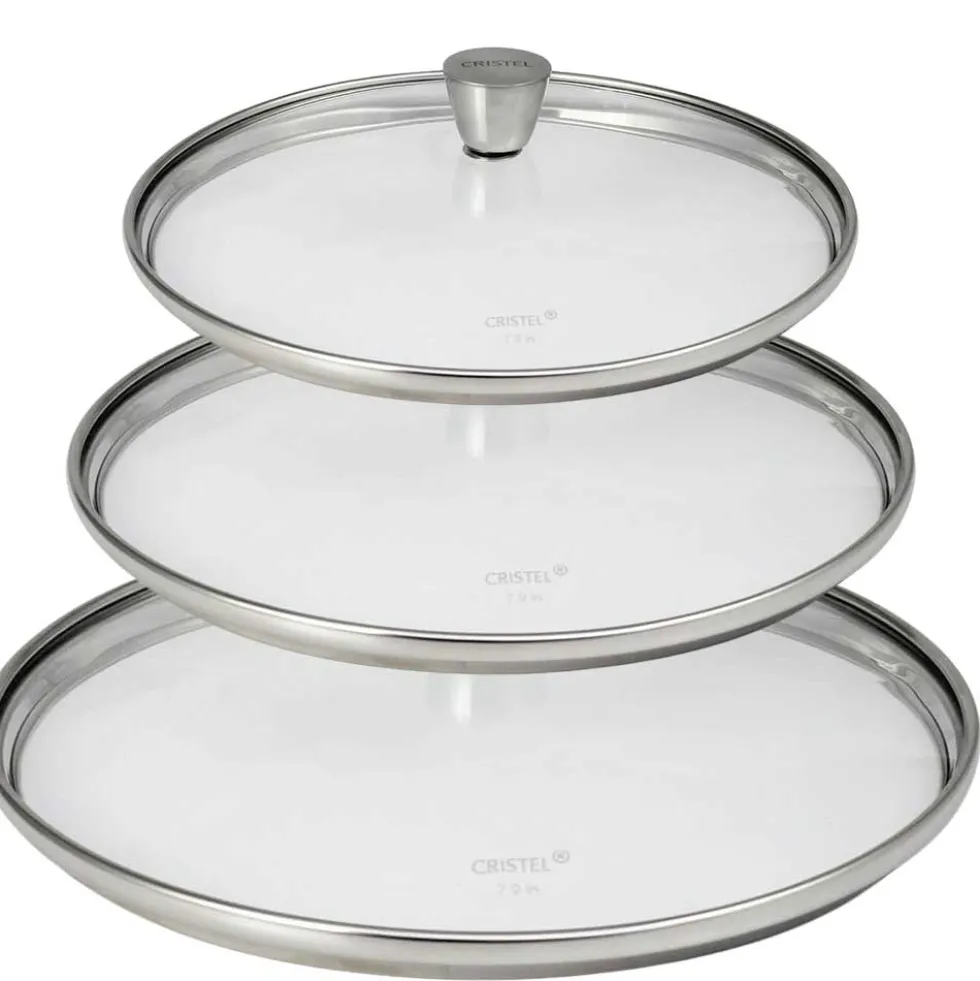 Lot de 3 Couvercles verre bombé bouton inox 1826 - CRISTEL