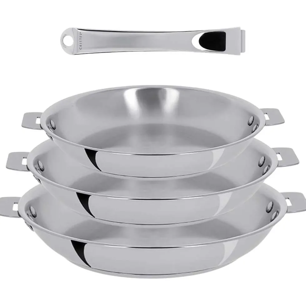 Lot de 3 Poêles inox Casteline poignée amovible OFFERTE - CRISTEL