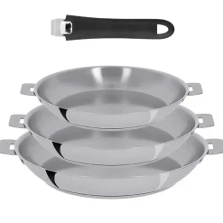 Lot de 3 Poêles inox Mutine poignée amovible OFFERTE - CRISTEL