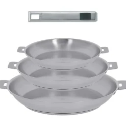 Lot de 3 Poêles inox STRATE avec poignée OFFERTE - CRISTEL