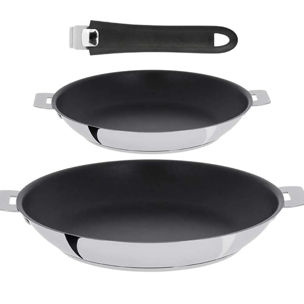 Lot 2 Poêles antiadhésives inox Mutine avec 1 poignée OFFERTE - CRISTEL