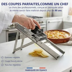 Mandoline Inox Professionnelle avec Chariot 3 & 10 mm - Louis Tellier