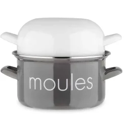 Marmite à moules grise et couvercle blanc - BAUMALU
