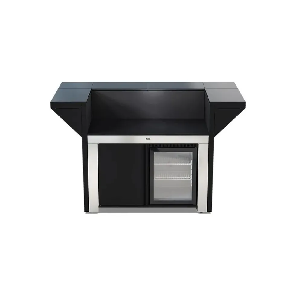 Meuble FELIX ILOT 120 cm Noir et inox Comptoir et frigo - ENO
