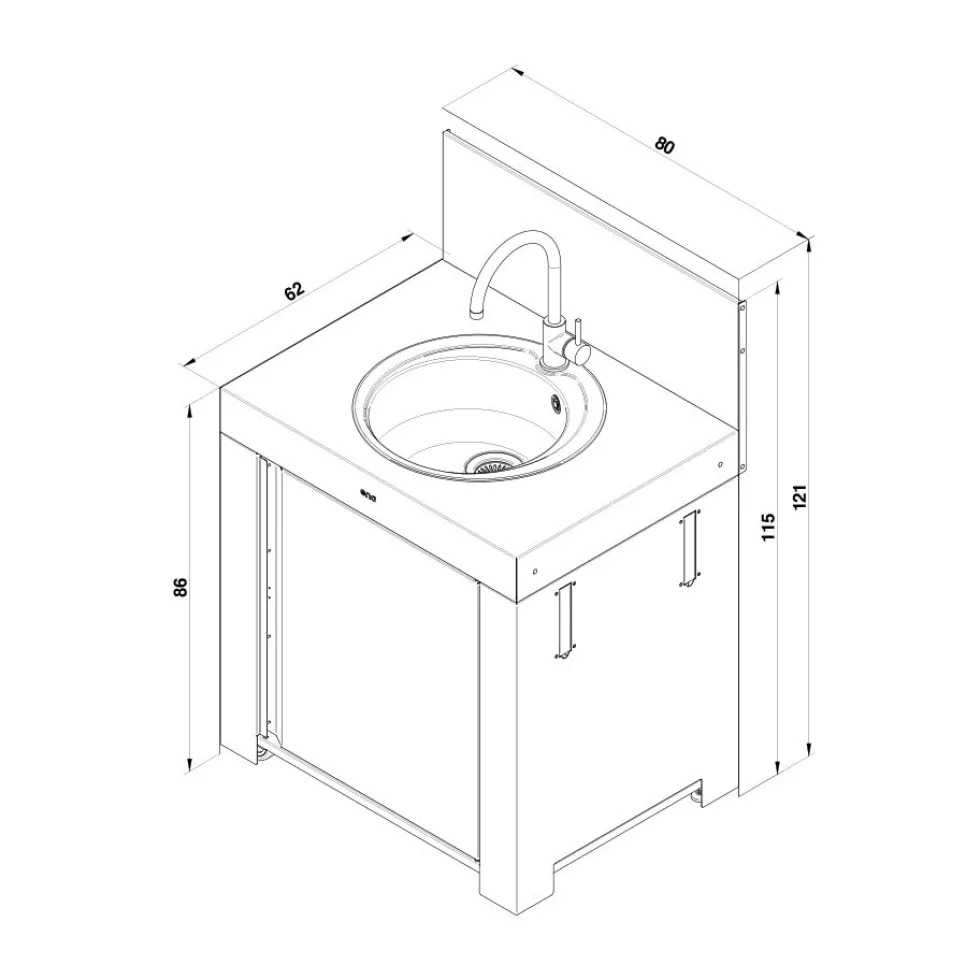 Module Évier 80 cm Noir Inox - ENO